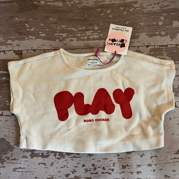 Bobo Choses chocolate flowers blue tulip skirt red play crop top outfit set 4/5 - Picture 2 of 6